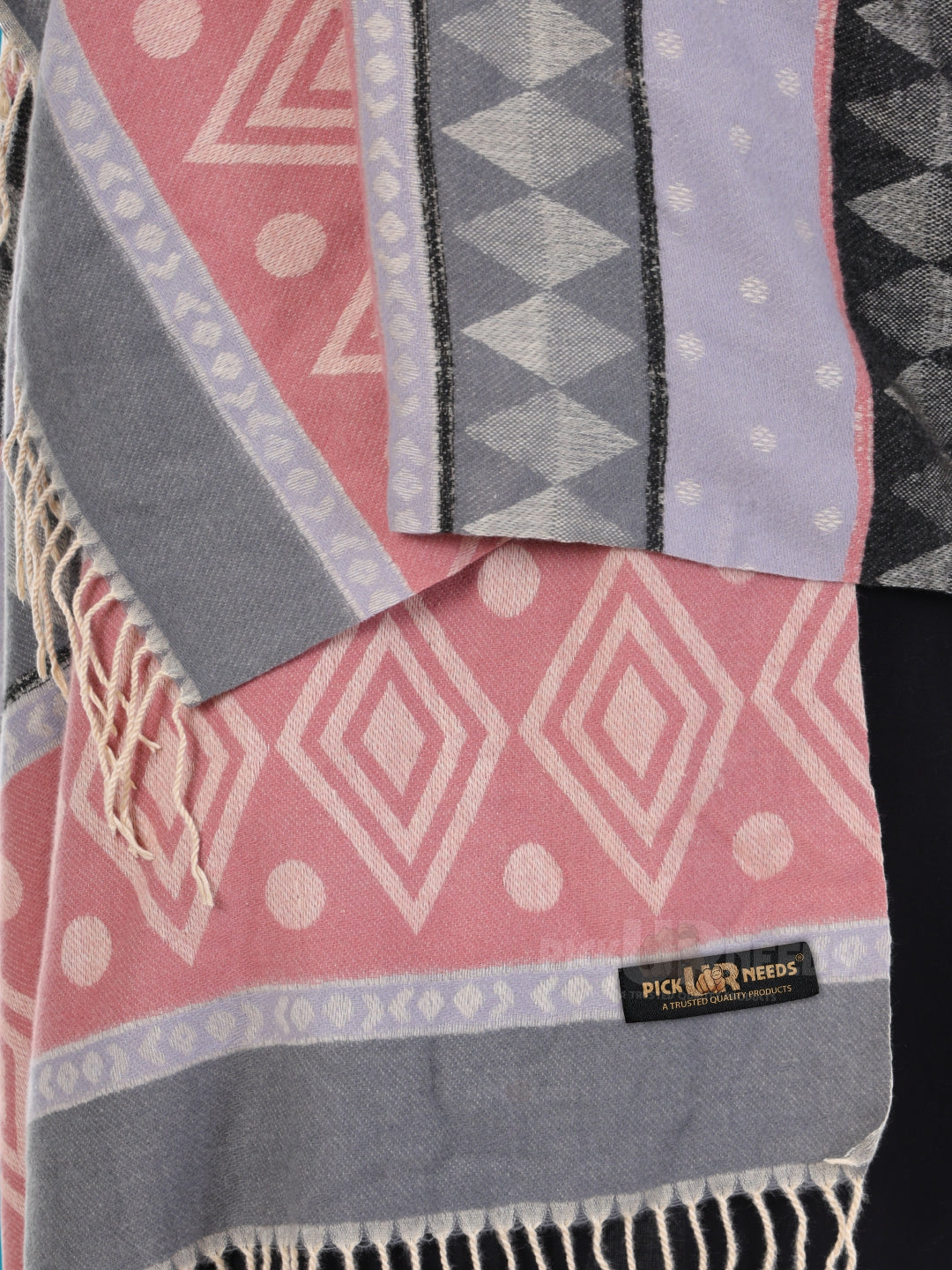 Pick Ur Needs Premium Winter Woolen Shawl for Women  Soft & Warm Ethnic Design Stole with Tassels  Stylish Warm Wrap for Winter & Parties